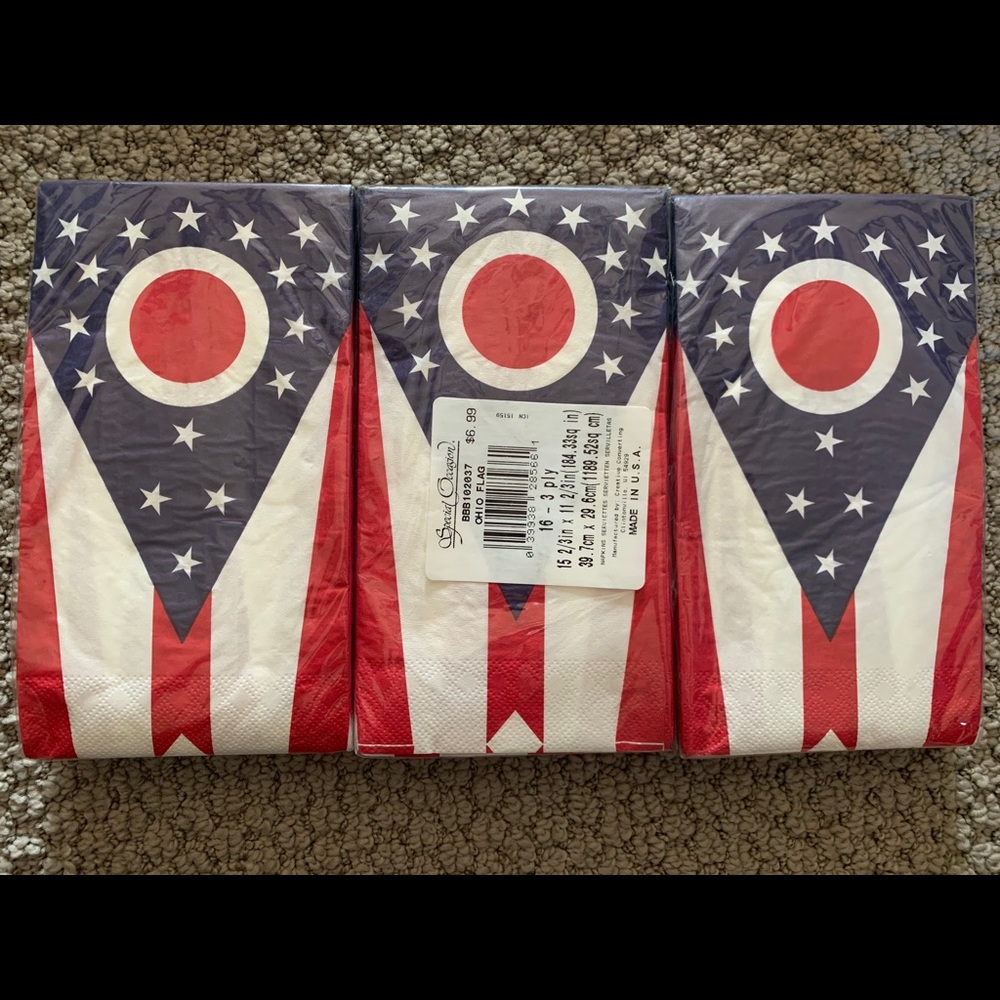 Set of 3 Ohio flag guest napkins